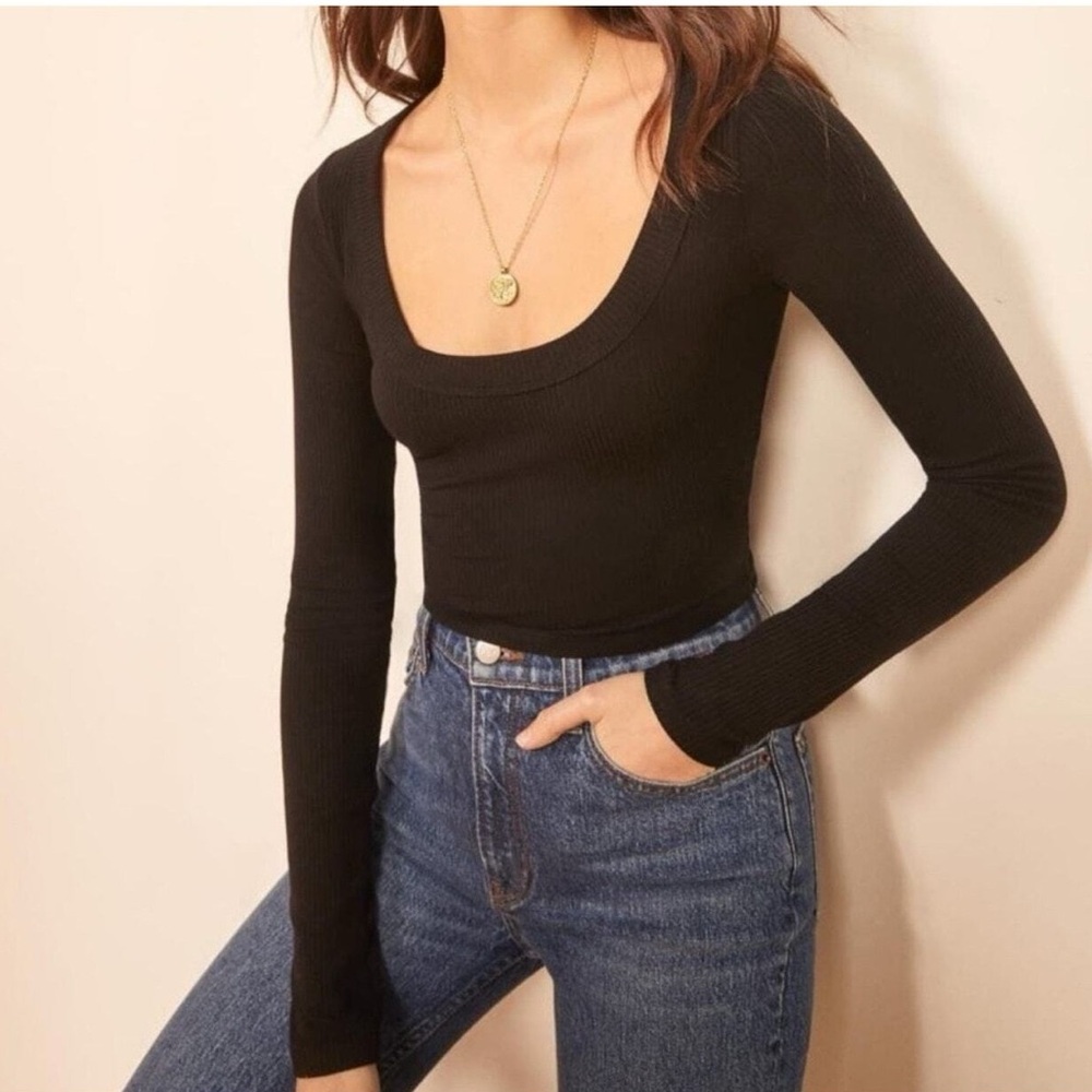 REFORMATION Paige Knit Long Sleeve Top - Black XS